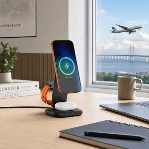 Satechi 3-in-1-faltbarer kabelloser Ladeständer zum Laden von iPhone, Apple Watch und Ohrhörern auf einem Schreibtisch
