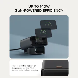 Satechi ChargeView 140W bordlader med fire USB-C-porter, sanntidsvisning av effekt og bordstativ