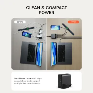 Satechi ChargeView 140W bordlader i romsvart med fire USB-C-porter og digital wattvisning