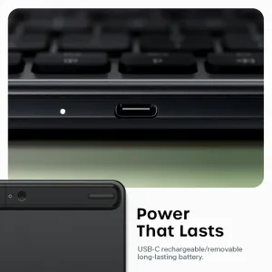 Satechi EX1 Slim trådløst tastatur i romsvart med nordisk layout, USB-C-port og fremhevet batteri