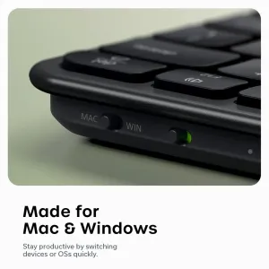 Satechi EX1 Slim trådløst tastatur med nordisk layout, med brytere for Mac- og Windows-modus på siden.