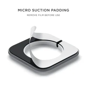 Satechi aluminiumsdokk for Apple MagSafe-lader, svart og sølvfarget kabinett med rund åpning og avtrekkbar film