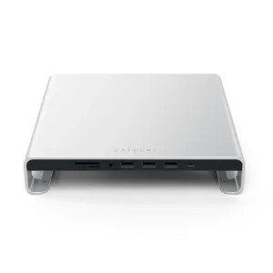 Satechi alumiininen USB-C-näyttöjalustakeskitin iMacille, hopeanvärinen, edessä olevilla USB-C-, USB-A- ja korttiporteilla