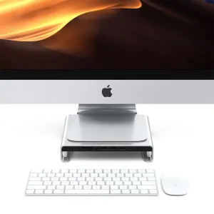 Satechi USB-C -alumiininen Stand Hub -näyttöjalusta iMacille, jossa on sisäänrakennetut portit ja tilaa näppäimistölle alapuolella