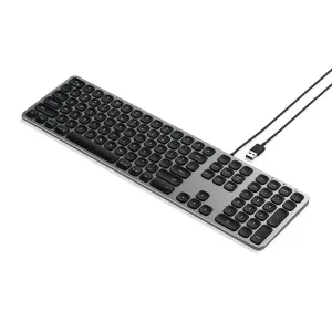 Satechi wired USB keyboard with Nordic layout and numeric keypad, shown in space gray.