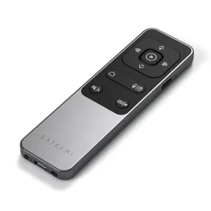 Satechi R2 Bluetooth multimedijos nuotolinio valdymo pultas, juodos ir sidabrinės spalvos, su valdymo mygtukais ir USB-C prievadu
