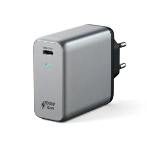 Cargador de pared Satechi de 100 W GaN PD con puerto USB-C, gris espacial, vista frontal