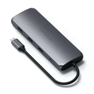 Satechi USB-C -hybridi-moniporttisovitin tähtiharmaana, SSD-kelkalla, USB-C-kaapelilla ja 4K HDMI -porteilla
