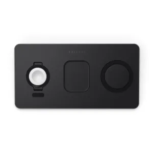 Satechi Trio trådløs ladeplate for telefon, Apple Watch og AirPods, med tre ladeområder.