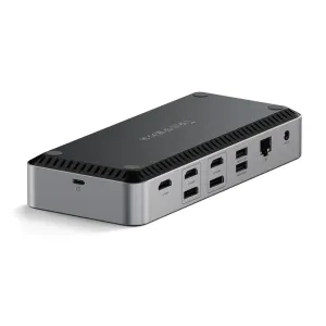 Satechi kolmen 4K-näytön DisplayLink-telakointiasema, jossa on useita portteja näytöille ja oheislaitteille.