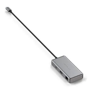 Satechi USB-C-moniporttisovitin kiinteällä kaapelilla, hopeanvärinen keskitin HDMI- ja USB-porteilla