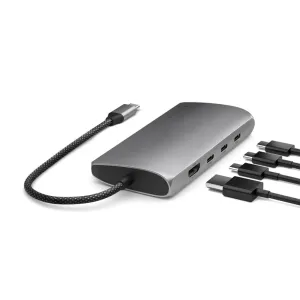Satechi USB-C-moniporttisovitin punotulla kaapelilla sekä USB-C-, USB-A- ja HDMI-liittimillä