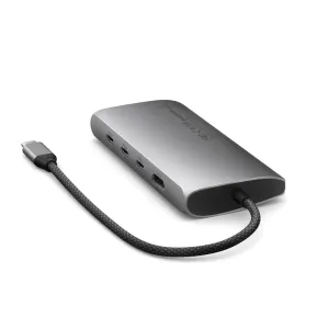 Satechi USB-C-moniporttisovitin punotulla kaapelilla, USB-C- ja Ethernet-liitännöillä, tähtiharmaasta alumiinista