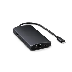 Satechi USB-C-moniporttisovitin punotulla kaapelilla, Ethernet- ja USB-porteilla sekä Midnight-viimeistelyllä