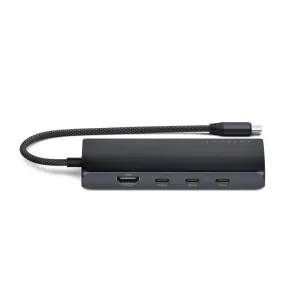 Satechi USB-C-moniporttisovitin Midnight-värissä, punotulla kaapelilla sekä HDMI- ja USB-C-porteilla