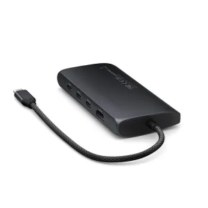 Satechi USB-C-moniporttisovitin tummanharmaana, punotulla kaapelilla, HDMI-, Ethernet- ja USB-porteilla