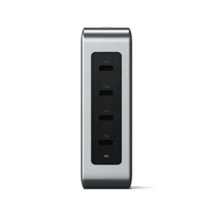 Satechi hopeanvärinen 145 W:n 4-porttinen USB-C GaN -matkalaturi neljällä etupuolella olevalla PD-portilla