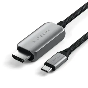 Satechi cable USB-C a HDMI 2.1 con cable trenzado negro y conectores plateados para conexión de pantalla HDMI