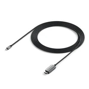 Cable USB-C a HDMI de Satechi, diseño negro trenzado en espiral con carcasa metálica para el conector y marca SATECHI