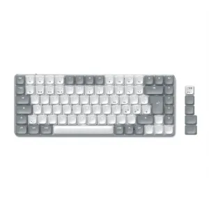 Satechi sM1 slimmat mekaniskt trådlöst tangentbord med nordisk layout och extra tangenthattar på vit bakgrund