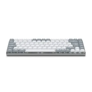 Satechi slimmat mekaniskt Bluetooth-tangentbord med bakgrundsbelysning och nordisk layout, kompakt design i vitt och grått