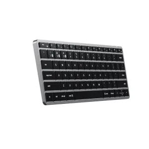 Satechi slim X1 Bluetooth-tangentbord med bakgrundsbelysning i rymdgrått, med kompakt US layout och funktionstangenter.