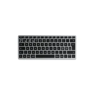 Satechi X1 trådlöst tangentbord med nordisk layout, svarta tangenter och silverfärgad ram för Apple-enheter.