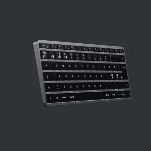 Satechi trådlöst tangentbord med nordisk layout, kompakta svarta tangenter och grå ram för Mac och Bluetooth-skrivning
