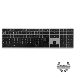 Satechi X3 trådlöst tangentbord med nordisk layout, numerisk knappsats och Mac-funktionstangenter på vit bakgrund.