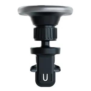 Satechi magnetisk trådløs bilopladerholder med sølvfarvet top og sort klips til Qi-opladning af iPhone