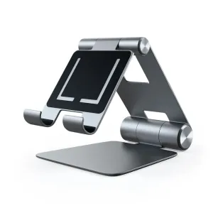 Satechi R1 justerbart mobilstativ i stellargrå, sammenleggbar holder i aluminium for nettbrett og telefon