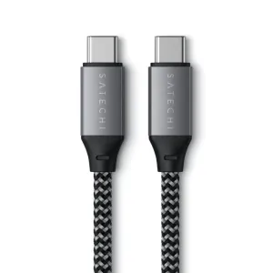 Cable USB-C a USB-C de Satechi con diseño trenzado en negro y gris y conectores metálicos