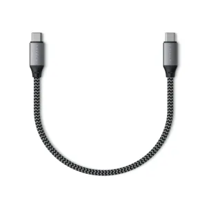 Cable trenzado USB-C a USB-C de Satechi en negro y gris, cable de carga corto de 25 cm con conectores USB-C