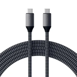 Cable de carga trenzado USB-C a USB-C de Satechi, 2 metros, en gris espacial con conectores metálicos
