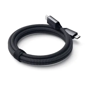Cable de carga trenzado negro de 2 metros USB-C a USB-C de Satechi, con conectores visibles y brida para cables