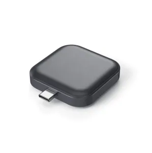 Satechi USB-C magnetisk ladedokk for Apple Watch, kompakt lader i stellargrå med USB-C-kontakt