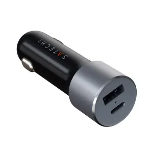 Satechi-biloplader med USB-C- og USB-A-porte, kompakt tilbehør til hurtig opladning i spacegrå