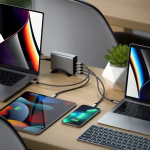 Satechi 165 W GaN PD-lader på skrivebordsstativ som lader bærbare datamaskiner, nettbrett og telefon med fire USB-C-porter