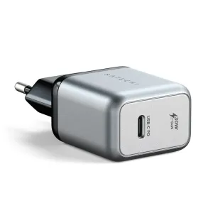 Cargador de pared Satechi de 30 W con USB-C PD y GaN en gris espacial, diseño compacto de un solo puerto con puerto USB-C