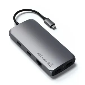 Satechi USB-C Multiport MX Adapter avaruudenharmaana, HDMI-, Ethernet- ja kortinlukijaliitännöillä