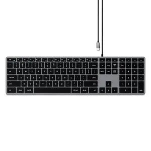Satechi W3 trådbundet bakgrundsbelyst tangentbord med numeriskt tangentbord, fullstor layout och USB-C-kabel i rymdgrått