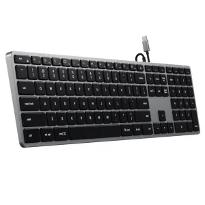Satechi W3 trådbundet bakgrundsbelyst tangentbord, fullstor US layout med numerisk knappsats, silverfärgad ram och svarta tangenter