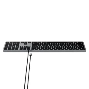 Satechi W3 trådbundet bakgrundsbelyst tangentbord för Mac och iOS, fullstor layout i rymdgrått med numeriskt tangentbord och USB-C-kabel
