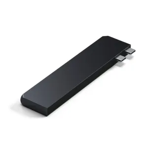 Satechi ohut USB-C-keskitin kahdella USB-C-liittimellä, musta kompakti MacBook-lisävaruste