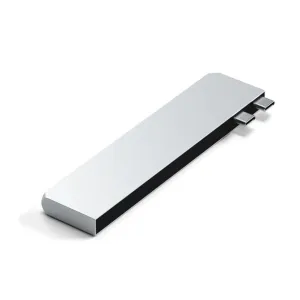 Satechi USB-C Pro Hub Slim sidabrinis šakotuvas, skirtas MacBook, plono metalinio dizaino, su dviem USB-C jungtimis