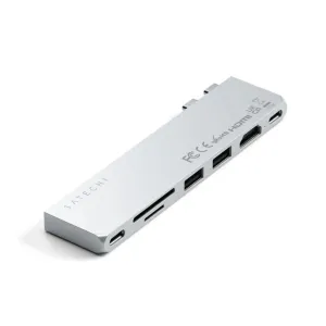 Satechi USB-C Pro Hub Slim sidabrinis šakotuvas, skirtas MacBook, su HDMI, USB-A ir SD / microSD prievadais