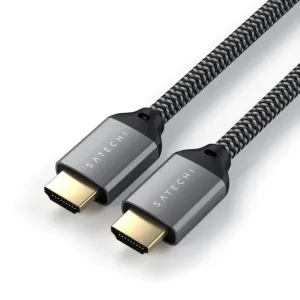Satechi 8K Ultra HD HDMI 2.1-kabel med flätade svartgrå kontakter och guldpläterade spetsar