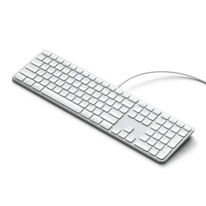 Satechi Slim LX3 sølvfarvet ledningsforbundet tastatur med nordisk layout, taster i fuld størrelse og numerisk tastatur til daglig brug ved skrivebordet