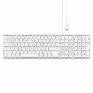 Satechi USB-tangentbord i aluminium med sladd, fullstort Mac-tangentbord i silver med numerisk knappsats