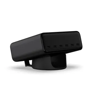Satechi ChargeView 240W bordsladdare i svart, med sex USB-C-portar på framsidan och ett böjt ställ.